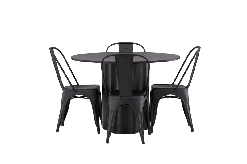 Olivia Matgrupp 110 cm Rund med 4 Tempe Stolar, Svart