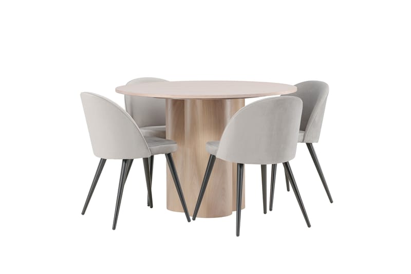 Olivia Matgrupp 110 cm Rund med 4 Velvet stolar - Whitewash - Products - Möbler - Bord & matgrupp - Matgrupp