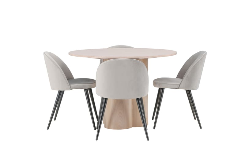 Olivia Matgrupp 110 cm Rund med 4 Velvet stolar - Whitewash - Products - Möbler - Bord & matgrupp - Matgrupp