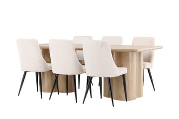 Olivia Matgrupp 210 cm Rektangulär med 6 Leone stolar - Whitewash/Beige - Products - Möbler - Bord & matgrupp - Matgrupp
