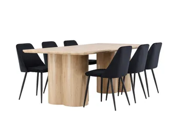 Olivia Matgrupp 210 cm Rektangulär med 6 Night stolar - Whitewash/Svart - Products - Möbler - Bord & matgrupp - Matgrupp