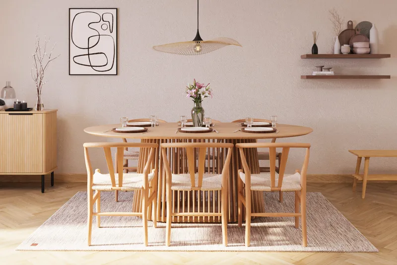 Peyra Matgrupp 200 cm Ovalt Ek med 6 Dastoori Matstol - 2220068-6,1893461-1 - Natur - Products - Möbler - Bord & matgrupp - Matgrupp