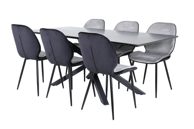 Piazza Matgrupp 180 cm Rektangulär med 6 Emma stolar, Svart