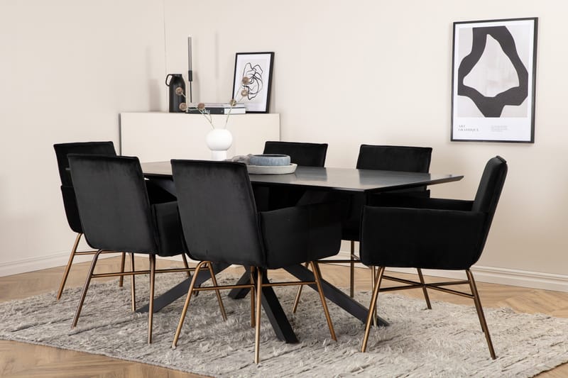 Piazza Matgrupp 180 cm Rektangulär med 6 Petra stolar - Svart - Products - Möbler - Bord & matgrupp - Matgrupp