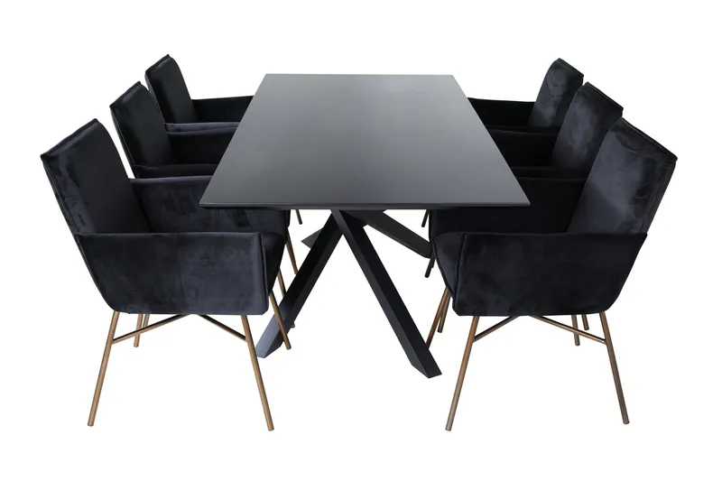 Piazza Matgrupp 180 cm Rektangulär med 6 Petra stolar - Svart - Products - Möbler - Bord & matgrupp - Matgrupp