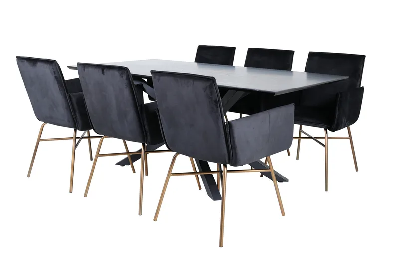 Piazza Matgrupp 180 cm Rektangulär med 6 Petra stolar, Svart