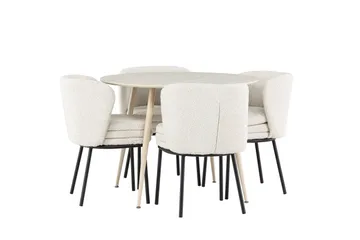 Plaza Matgrupp 100 cm Rund med 4 Agnes stolar - Whitewash/Vit - Products - Möbler - Bord & matgrupp - Matgrupp