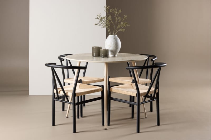 Plaza Matgrupp 100 cm Rund med 4 Alfons stolar - Whitewash/Svart - Products - Möbler - Bord & matgrupp - Matgrupp