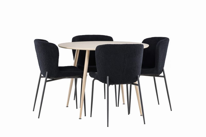 Plaza Matgrupp 100 cm Rund med 4 Modesto stolar - Whitewash/Svart - Products - Möbler - Bord & matgrupp - Matgrupp