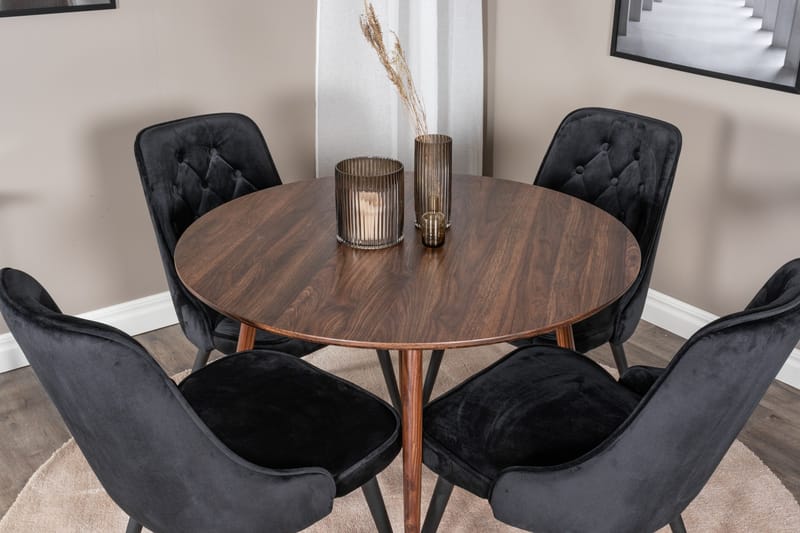 Plaza Matgrupp 100 cm Rund med 4 Velvet Deluxe stolar - Svart - Products - Möbler - Bord & matgrupp - Matgrupp