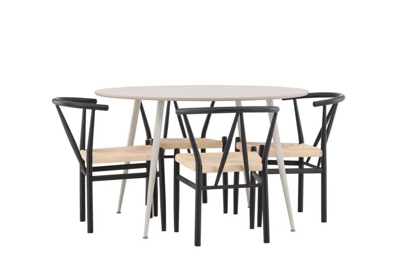 Plaza Matgrupp 120 cm Rund med 4 Alfons stolar - Beige/Svart - Products - Möbler - Bord & matgrupp - Matgrupp