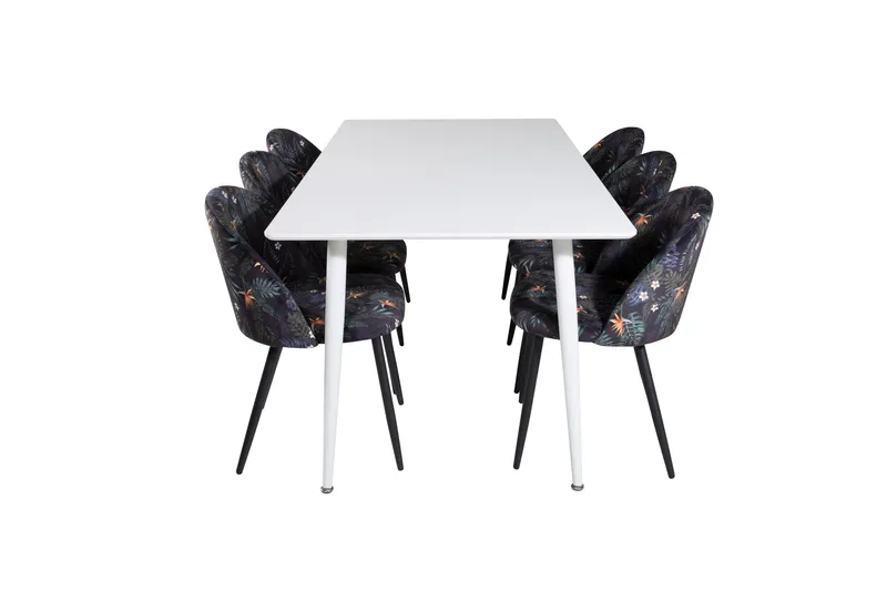 Polar Matgrupp 180 cm Rektangulär med 6 Velvet stolar, Svart