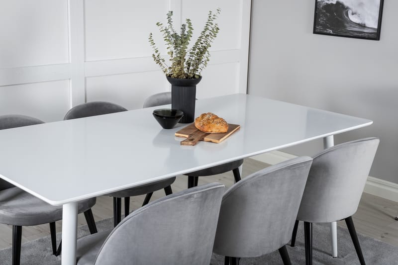 Polar Matgrupp 180 cm Rektangulär med 6 Velvet stolar - Svart - Products - Möbler - Bord & matgrupp - Matgrupp