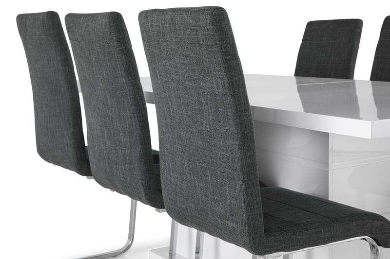 Ratliff Förlängningsbar Matgrupp 180 cm med 6 Cibus Stol - Vit/Grå/Krom - Products - Möbler - Bord & matgrupp - Matgrupp