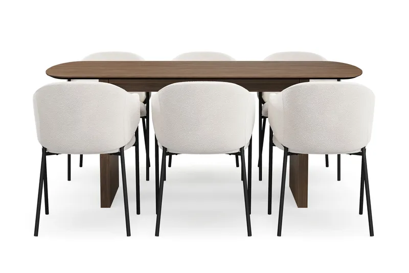 Richeto Matbord 180 cm med 6 Filip Matstolar - Rökt ek / Vit Bouclé - Products - Möbler - Bord & matgrupp - Matgrupp