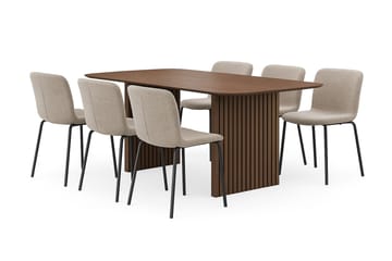 Richeto Matbord 180 cm med 6 Katy Matstolar - Rökt ek / Greige Bouclé - Products - Möbler - Bord & matgrupp - Matgrupp