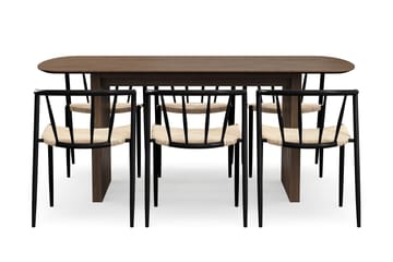 Richeto Matbord 180 cm med 6 Winston Matstolar - Rökt ek / Beige / Metallben Svart - Products - Möbler - Bord & matgrupp - Matgrupp