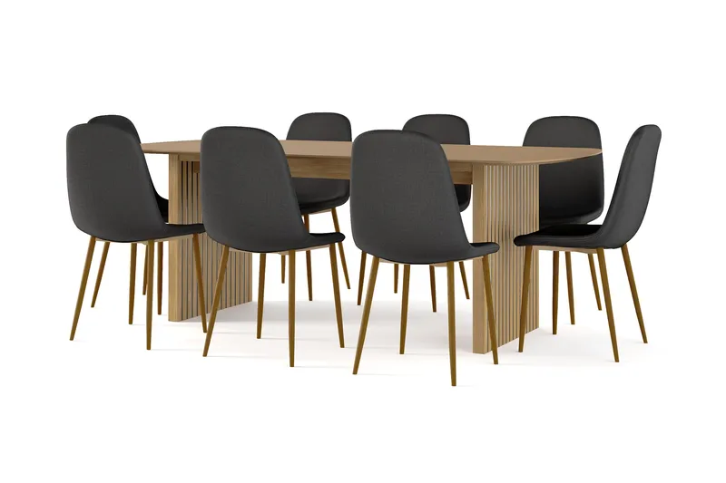 Richeto Matbord 210 cm ek +  8 st Nibe stol svart med ek ben - Natur/Svart - Products - Möbler - Bord & matgrupp - Matgrupp