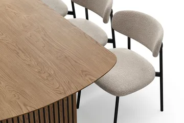 Richeto Matbord 210 cm med 6 Lucy Matstolar - Naturlig finish / Greige Bouclé / Metallben Svart - Products - Möbler - Bord & matgrupp - Matgrupp