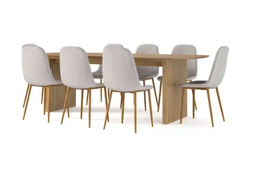 Richeto Matbord 240 cm ek +  8 st Nibe stol grå med ek ben - Natur/Grå - Products - Möbler - Bord & matgrupp - Matgrupp