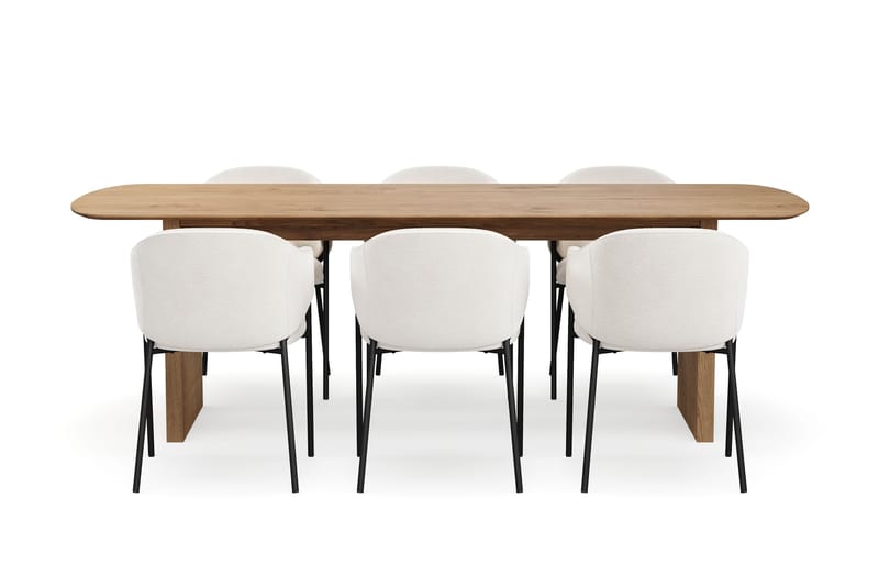 Richeto Matbord 240 cm med 6 Filip Matstolar - Naturlig finish / Vit Bouclé - Products - Möbler - Bord & matgrupp - Matgrupp