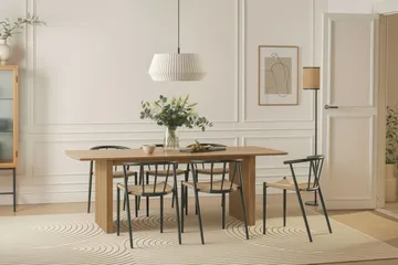 Richeto Matbord 240 cm med 6 Winston Matstolar - Naturlig finish / Beige / Metallben Svart - Products - Möbler - Bord & matgrupp - Matgrupp