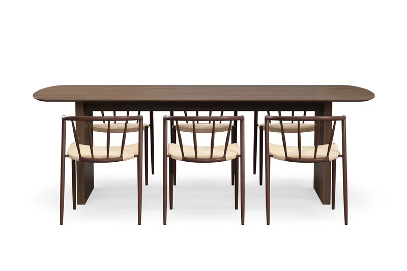 Richeto Matbord 240 cm med 6 Winston Matstolar - Rökt ek / Beige / Metallben Rökt ek - Products - Möbler - Bord & matgrupp - Matgrupp