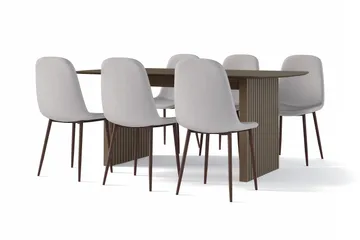 Richeto Matbord Rökt Ek 180 cm valnöt +  6 st Nibe stol grå med valnöt ben - Brun/Grå - Products - Möbler - Bord & matgrupp - Matgrupp