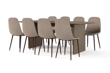 Richeto Matbord Rökt Ek 210 cm valnöt +  8 st Nibe stol brun med valnöt ben - Brun - Products - Möbler - Bord & matgrupp - Matgrupp