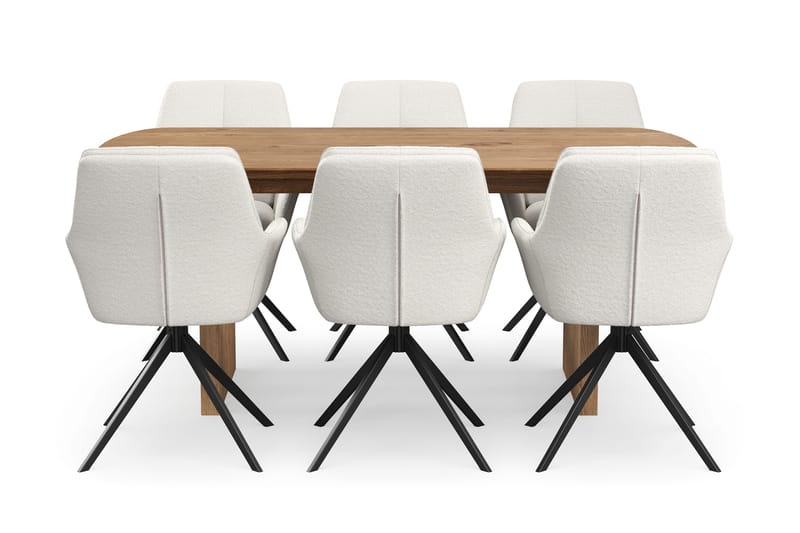 Richeto Matgrupp 180 cm med 6 Torsby Snurrstolar - Naturlig finish/Ljusbeige - Products - Möbler - Bord & matgrupp - Matgrupp