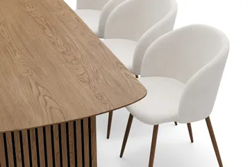 Richeto Matgrupp 240 cm med 6 Greya Matstolar med Armstöd - Rökt Ek/Vit Bouclé - Products - Möbler - Bord & matgrupp - Matgrupp