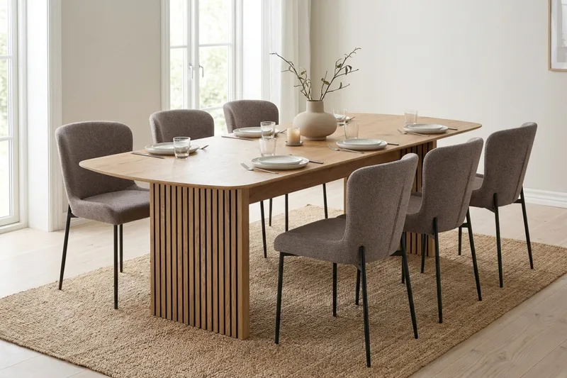 Richeto Matgrupp Ek 210 cm med 6 Elsie Matstolar - Ek/Grå - Products - Möbler - Bord & matgrupp - Matgrupp