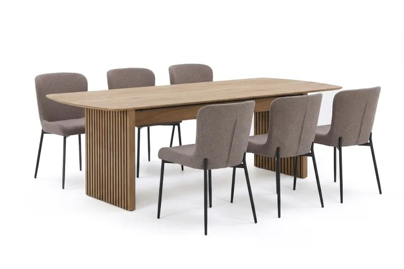 Richeto Matgrupp Ek 210 cm med 6 Elsie Matstolar, Ek/Grå