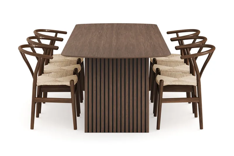 Richeto Matgrupp Rökt Ek 240 cm med 6 Dastoori Matstolar - Rökt ek - Products - Möbler - Bord & matgrupp - Matgrupp