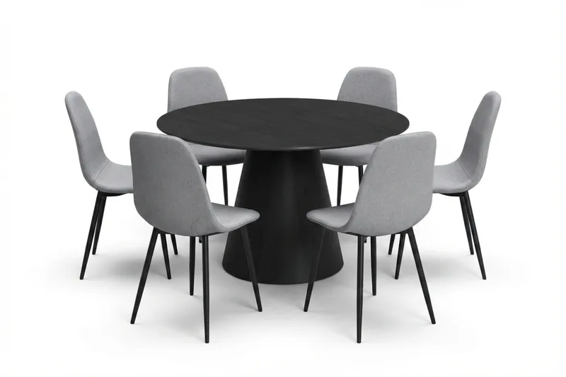 Siena Matgrupp runt 130 cm Svart med 6 Nibe Matstolar - Svart - Products - Möbler - Bord & matgrupp - Matgrupp