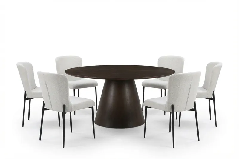 Siena Matgrupp runt 150 cm R ökt Ek med 6 Elsie Matstolar, Rökt ek/Vit