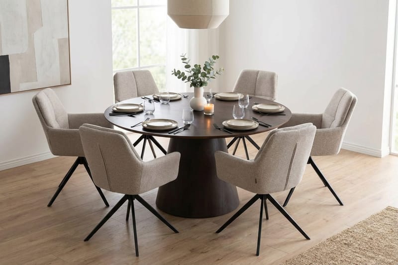 Siena Matgrupp runt 150 cm Rökt Ek med 6 Torsby Matstolar - Rökt ek - Products - Möbler - Bord & matgrupp - Matgrupp
