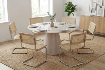 Siena Matgrupp runt 150 cm Vitlaserad med 6 Build Matstolar - Vitlaserad ek - Products - Möbler - Bord & matgrupp - Matgrupp