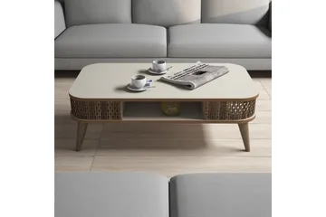 Hovdane Soffbord 105 cm med Förvaring Hylla Runda Hörn - Vit/Brun/Ek - Products - Möbler - Bord & matgrupp - Soffbord - Soffbord med förvaring