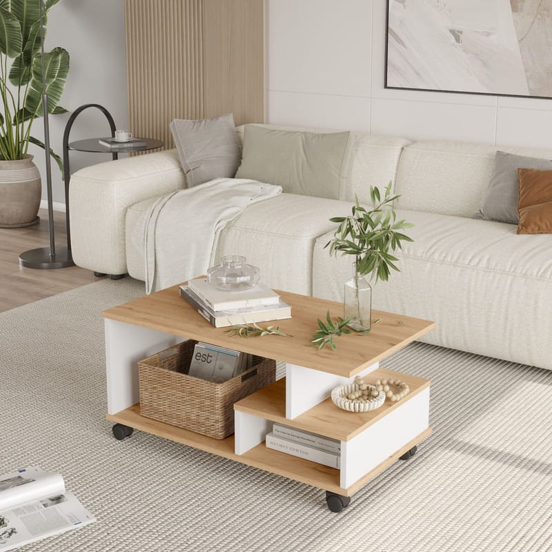 Solven Soffbord 90x42,5x51 cm - Ek och vitt - Products - Möbler - Bord & matgrupp - Soffbord - Soffbord med hjul