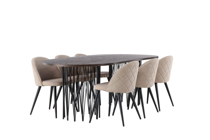Stone Matgrupp 220 cm Rektangulär med 6 Velvet stolar - Beige - Products - Möbler - Bord & matgrupp - Matgrupp