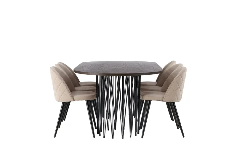 Stone Matgrupp 220 cm Rektangulär med 6 Velvet stolar - Beige - Products - Möbler - Bord & matgrupp - Matgrupp