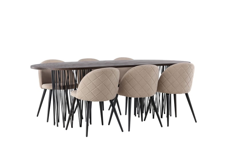 Stone Matgrupp 220 cm Rektangulär med 6 Velvet stolar - Beige - Products - Möbler - Bord & matgrupp - Matgrupp