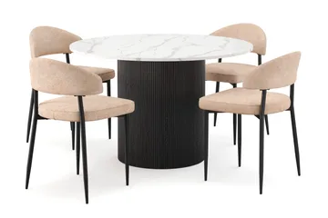 Uppveda Matbord 120 cm Rund med 4 st Jairam Matstolar - Svart/Vit - Products - Möbler - Bord & matgrupp - Matgrupp