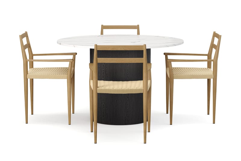 Uppveda Matbord 120 cm Rund med 4 st Jamna Karmstolar - Svart/Vit - Products - Möbler - Bord & matgrupp - Matgrupp