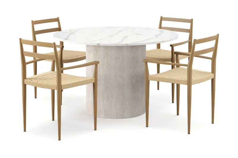 Uppveda Matbord 120 cm Rund med 4 st Jamna Karmstolar, Vit