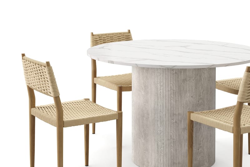 Uppveda Matbord 120 cm Rund med 4 st Jamna Matstolar - Vit - Products - Möbler - Bord & matgrupp - Matgrupp