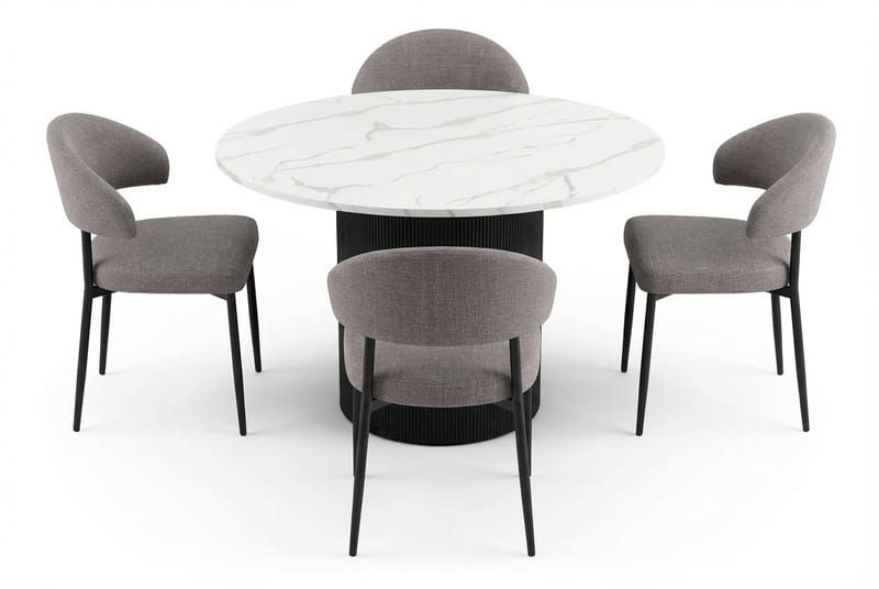 Uppveda Matbord 120 cm Runt Svart med 4 Sawako Greige Stolar - Svart/Vit/Greige - Products - Möbler - Bord & matgrupp - Matgrupp