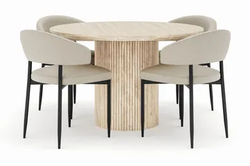 Uppveda Matbord Runt 120 cm med 4 Sawako Stolar - Beige - Products - Möbler - Bord & matgrupp - Matgrupp