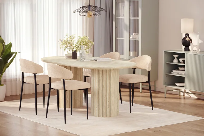 Uppveda Matbord Travetin utseende med 4 st Jairam Matstolar - Beige - Products - Möbler - Bord & matgrupp - Matgrupp